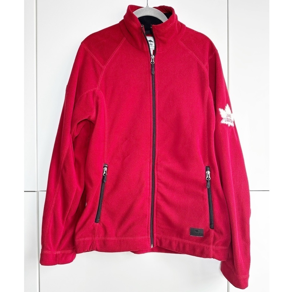 Roots Men Zip Up Fleece Red Lake Louise Patches Size Small Maple Leaf Beaver
